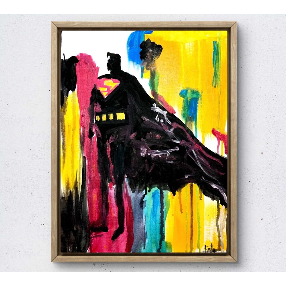 WS original superhero man painting 14X11 canvas acrylic abstract modern wall art